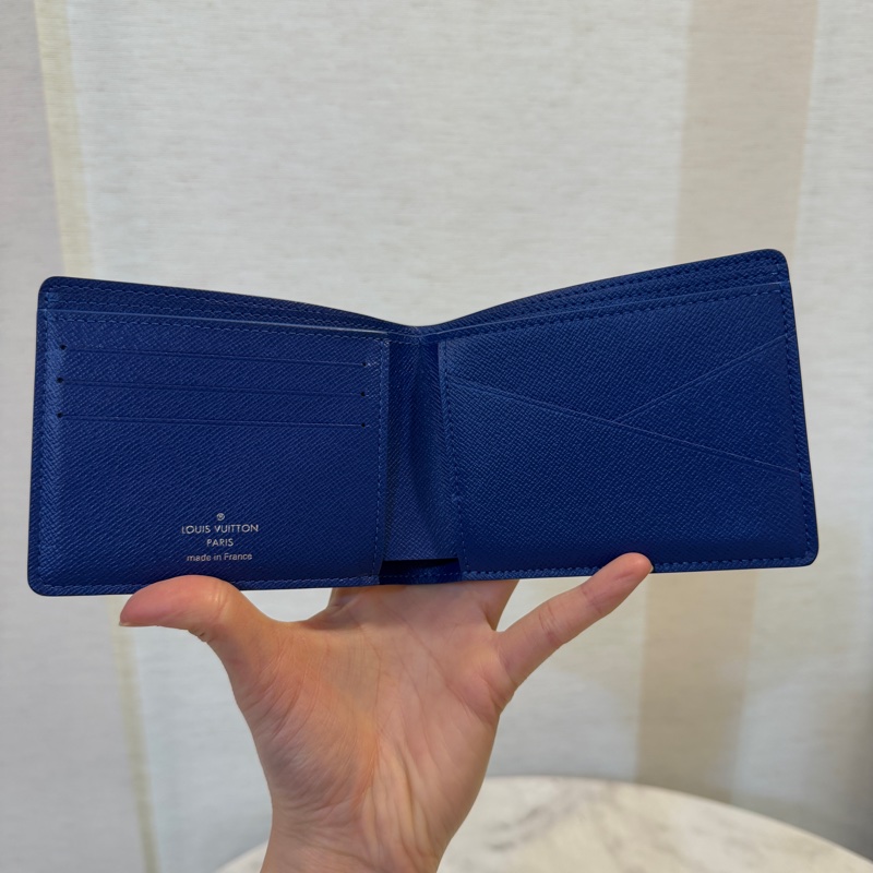 LV 黑灰格內藍色對開短夾N60302-7