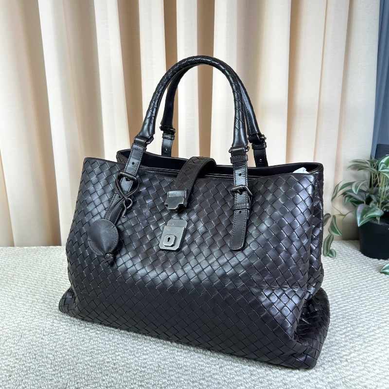 BV葆蝶家羅馬深棕色編織手提單肩包 經典款 容量大 通勤出門都很實用-3