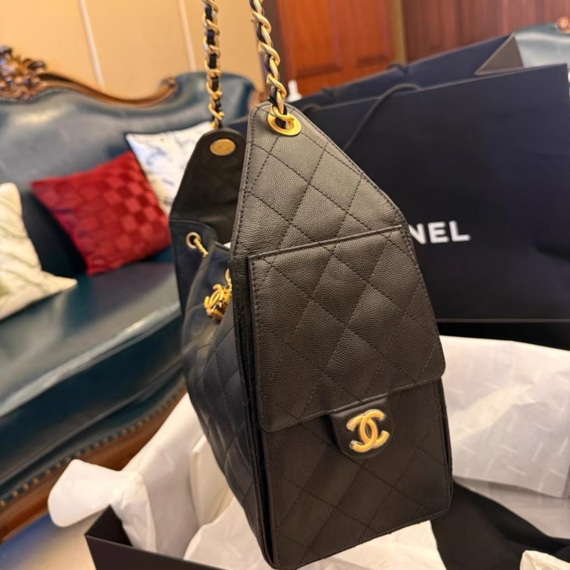 Chanel 25Bag small 荔枝牛皮黑金小號 全新 爆款-3