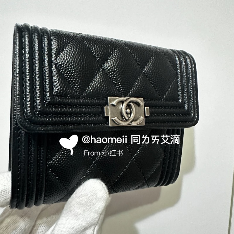 Chanel Boy 三折短夾 黑色銀扣-3