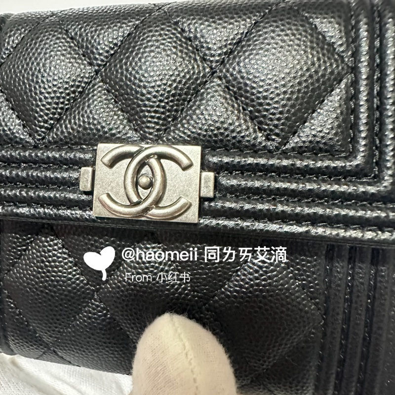 Chanel Boy 三折短夾 黑色銀扣-4