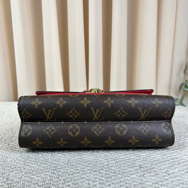 LV路易威登維多利亞鏈條包 老花拼紅色牛皮 金色滾珠鏈條 經典款 可單肩斜挎 容量實用 日常百搭-4