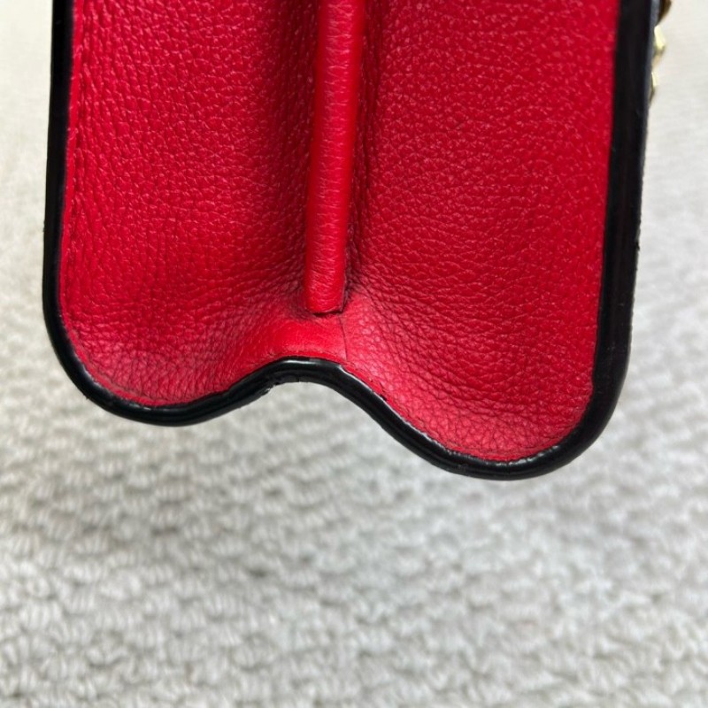 LV路易威登維多利亞鏈條包 老花拼紅色牛皮 金色滾珠鏈條 經典款 可單肩斜挎 容量實用 日常百搭-9