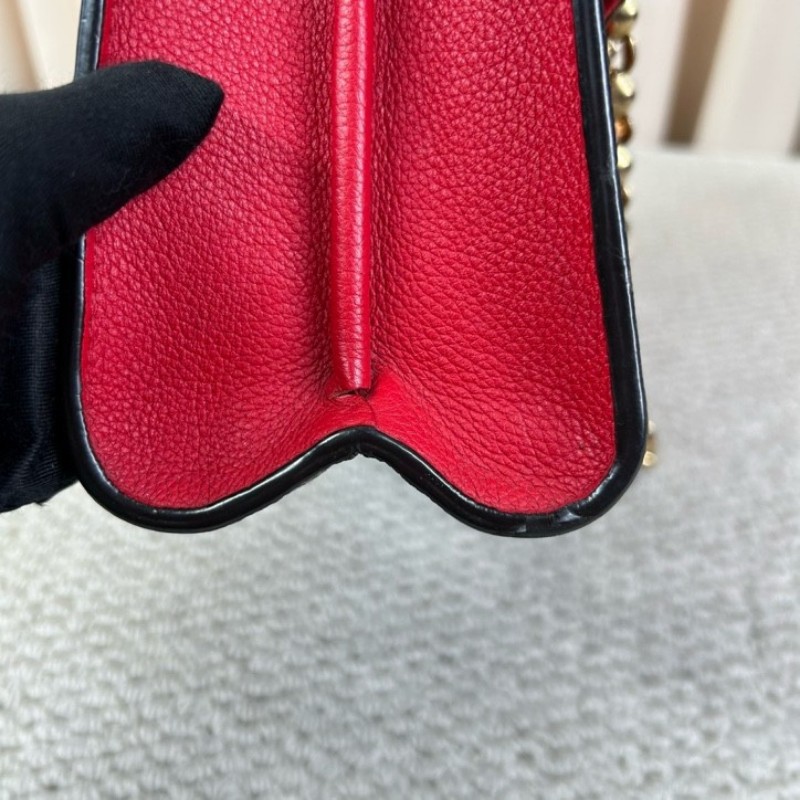 LV路易威登維多利亞鏈條包 老花拼紅色牛皮 金色滾珠鏈條 經典款 可單肩斜挎 容量實用 日常百搭-10