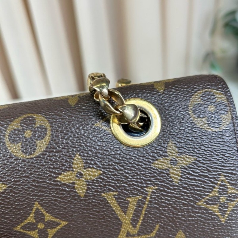 LV路易威登維多利亞鏈條包 老花拼紅色牛皮 金色滾珠鏈條 經典款 可單肩斜挎 容量實用 日常百搭-13