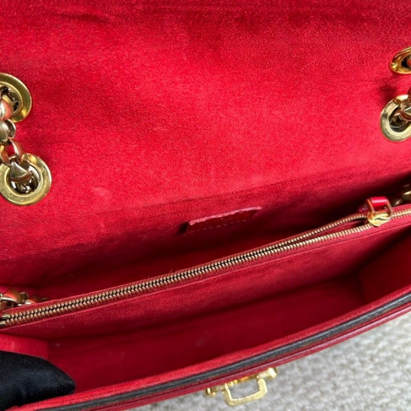 LV路易威登維多利亞鏈條包 老花拼紅色牛皮 金色滾珠鏈條 經典款 可單肩斜挎 容量實用 日常百搭-15