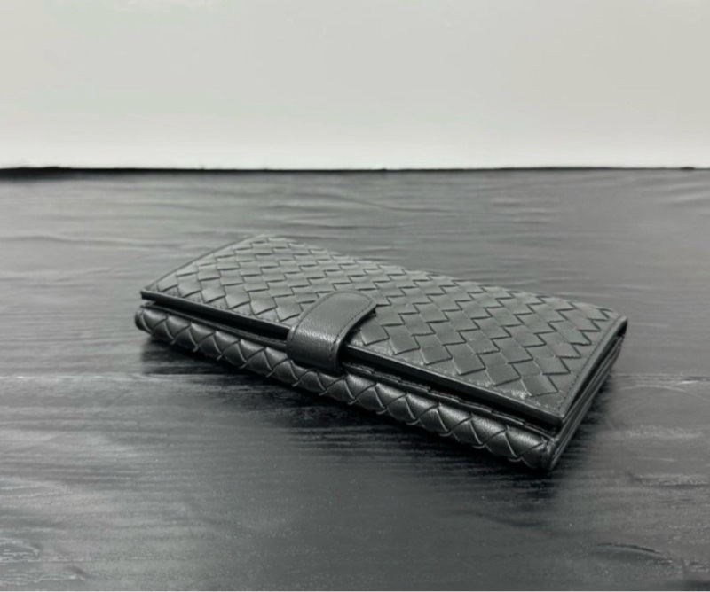 BV 黑色全皮編織長夾 19*9.5*2.5 98新配件塵袋-1