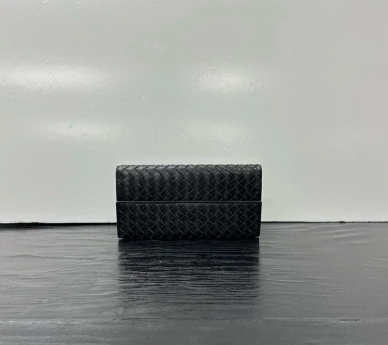 BV 黑色全皮編織長夾 19*9.5*2.5 98新配件塵袋-3