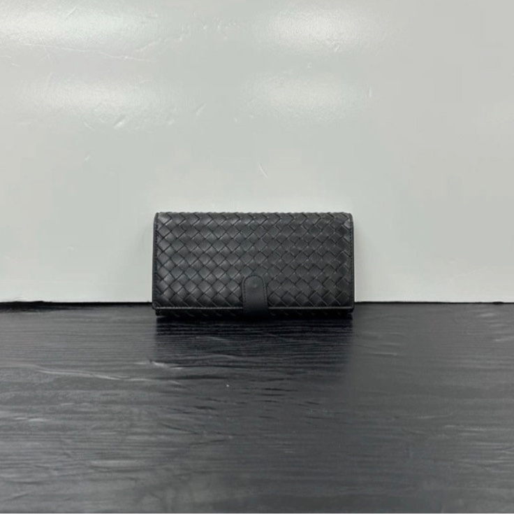 BV 黑色全皮編織長夾 19*9.5*2.5 98新配件塵袋-4