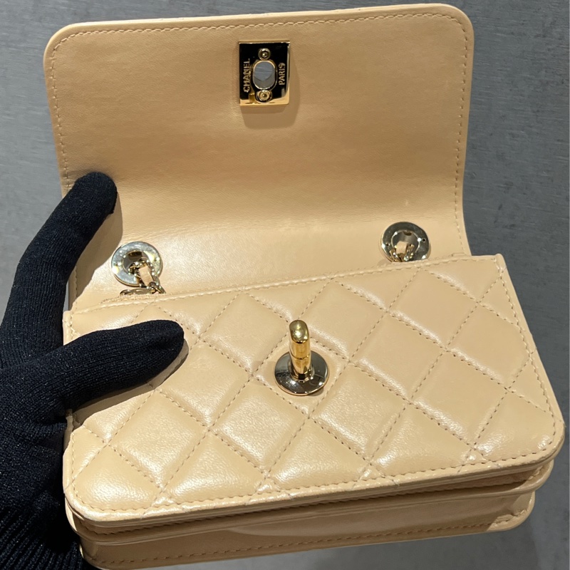 Chanel mini trendy cc woc米色/金釦-2