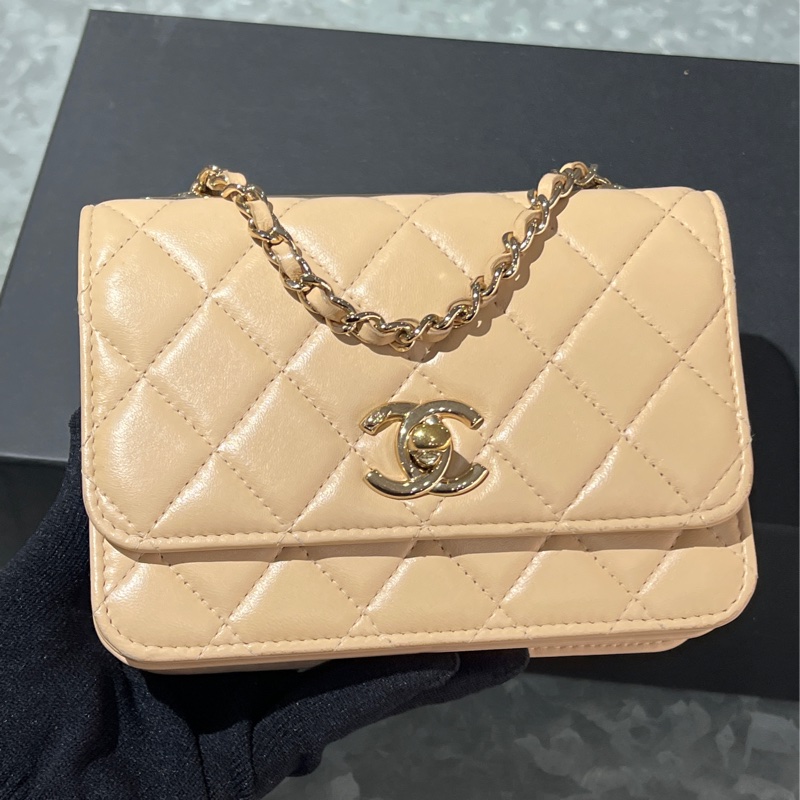Chanel mini trendy cc woc米色/金釦-5