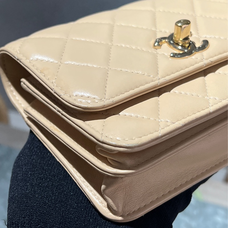 Chanel mini trendy cc woc米色/金釦-7
