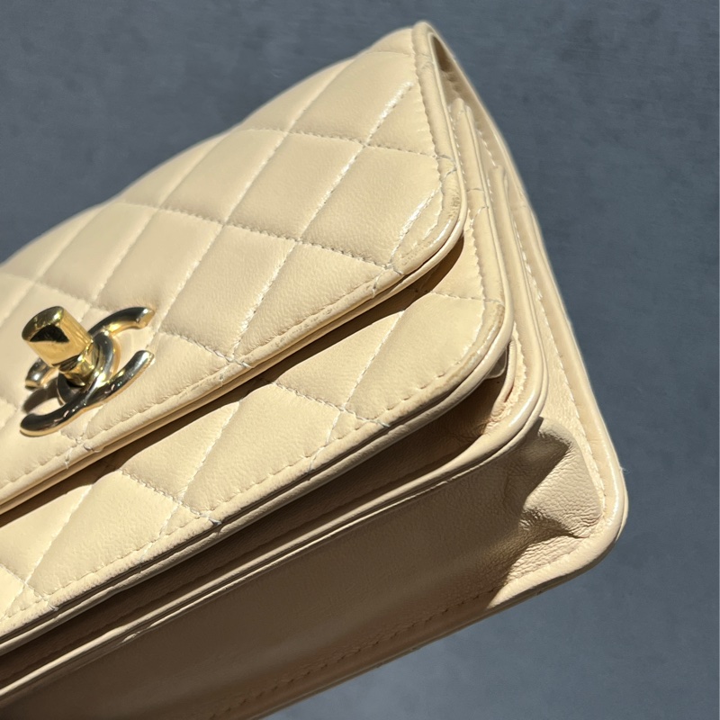 Chanel mini trendy cc woc米色/金釦-8