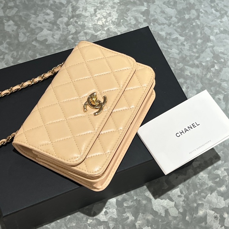 Chanel mini trendy cc woc米色/金釦-4
