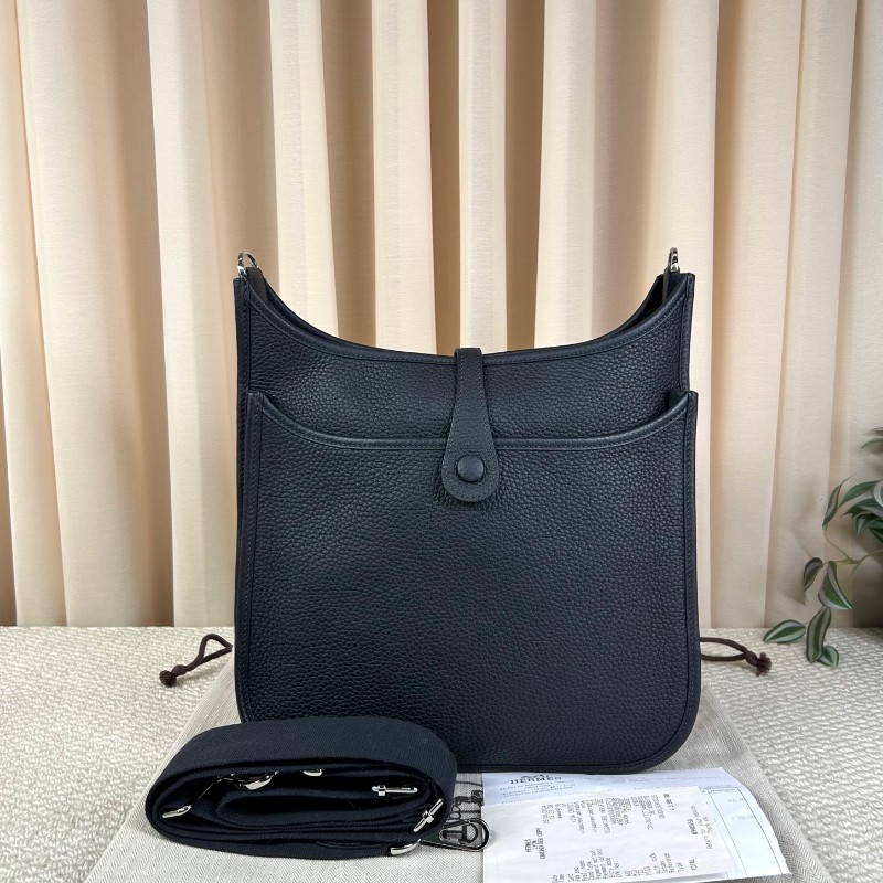 ZZZ HERMES愛馬仕黑銀伊芙琳單肩斜挎包 W刻 有肩帶 容量實用-3