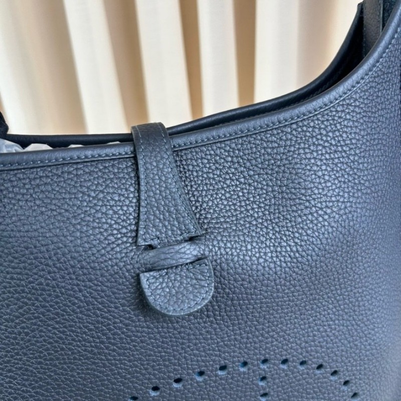 ZZZ HERMES愛馬仕黑銀伊芙琳單肩斜挎包 W刻 有肩帶 容量實用-18