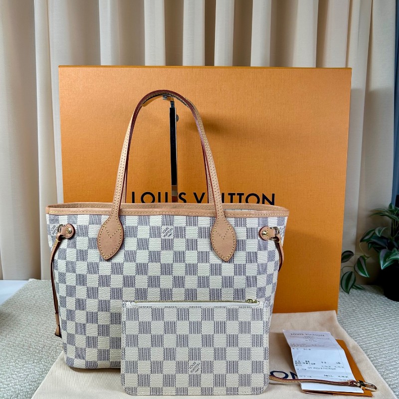 ZZZ LV路易威登白棋盤格neverfull托特包 有子袋 米色內裡 容量大 配色溫柔優雅 日常通勤超合適-1