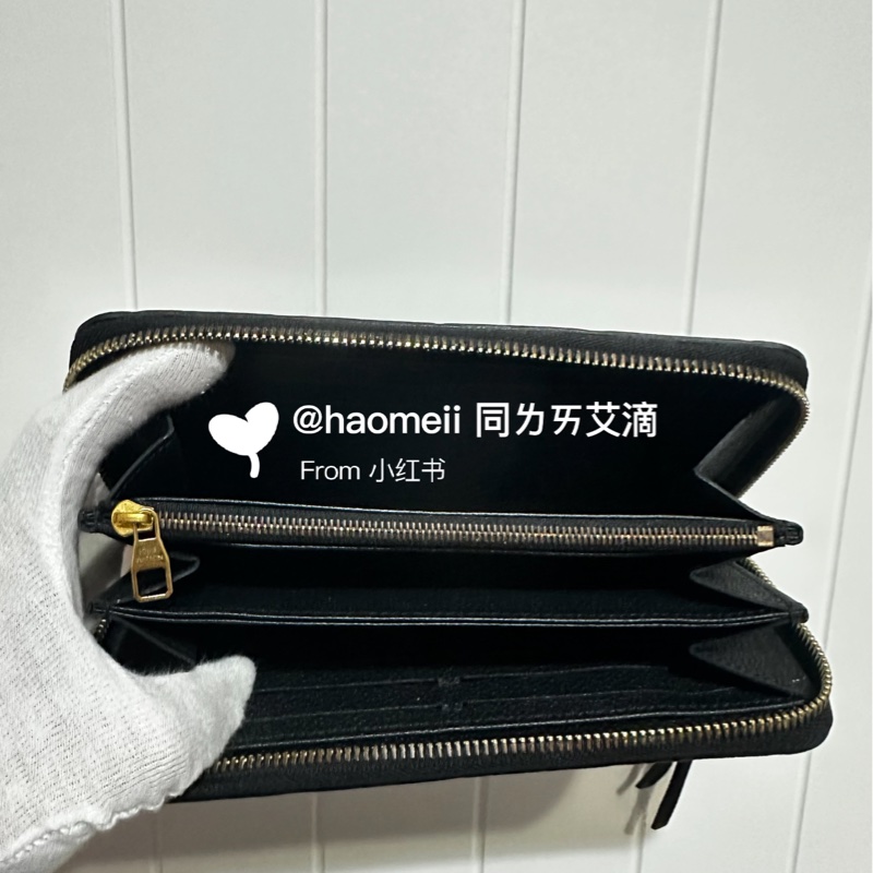 LV 經典花紋全皮革壓紋拉鍊 黑金長夾 壓紋牛皮-5