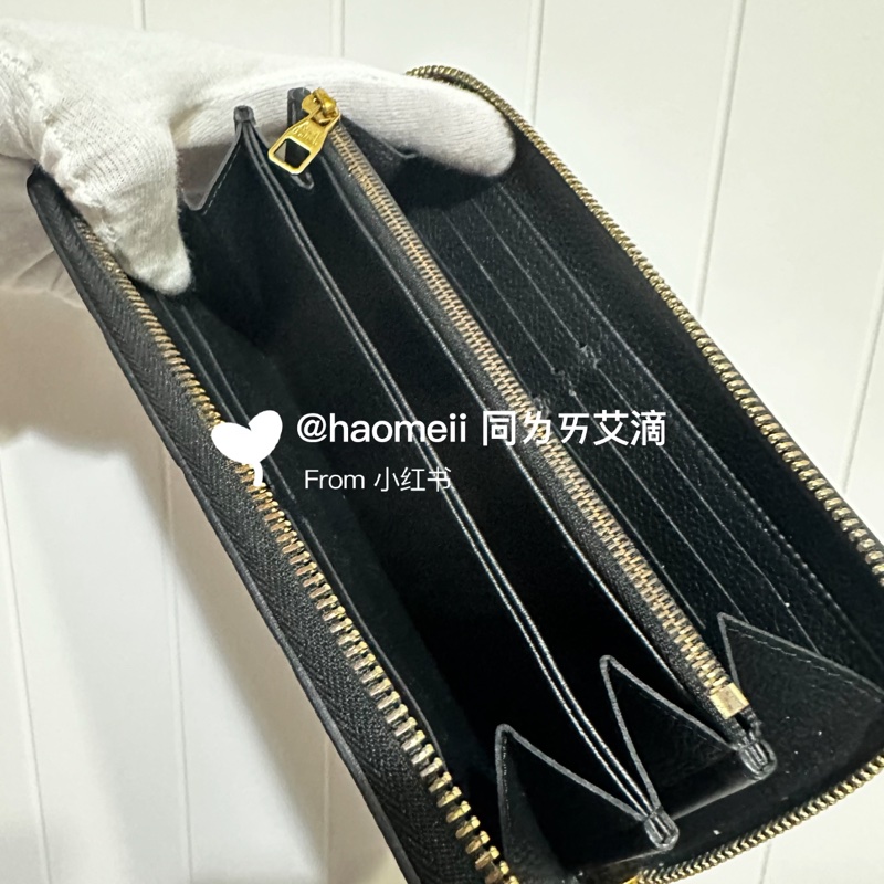 LV 經典花紋全皮革壓紋拉鍊 黑金長夾 壓紋牛皮-6