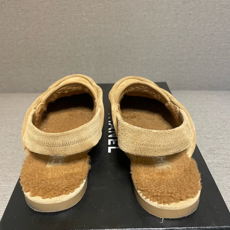 香奈兒駝色毛絨拖鞋36.5號-3