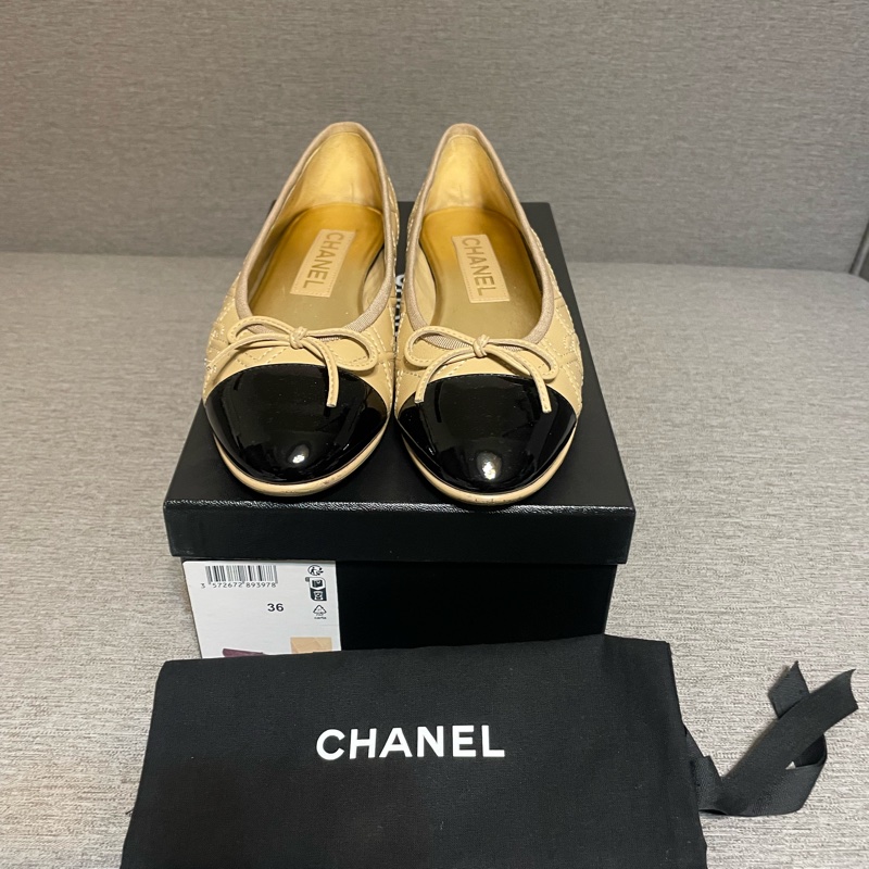 香奈兒奶茶色平底娃娃鞋36號-1