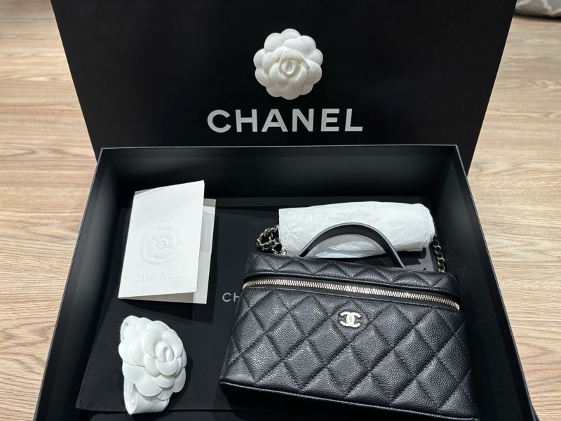 Chanel 全新 LP飯盒包 黑淡金 魚子醬牛皮 全新閑置小C釦-0