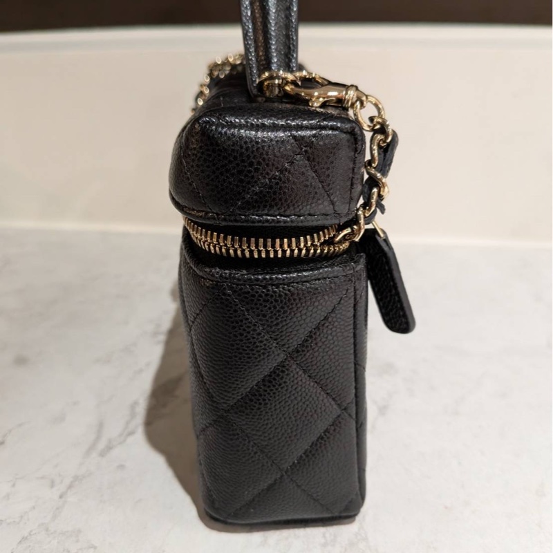 Chanel 全新 LP飯盒包 黑淡金 魚子醬牛皮 全新閑置小C釦-5