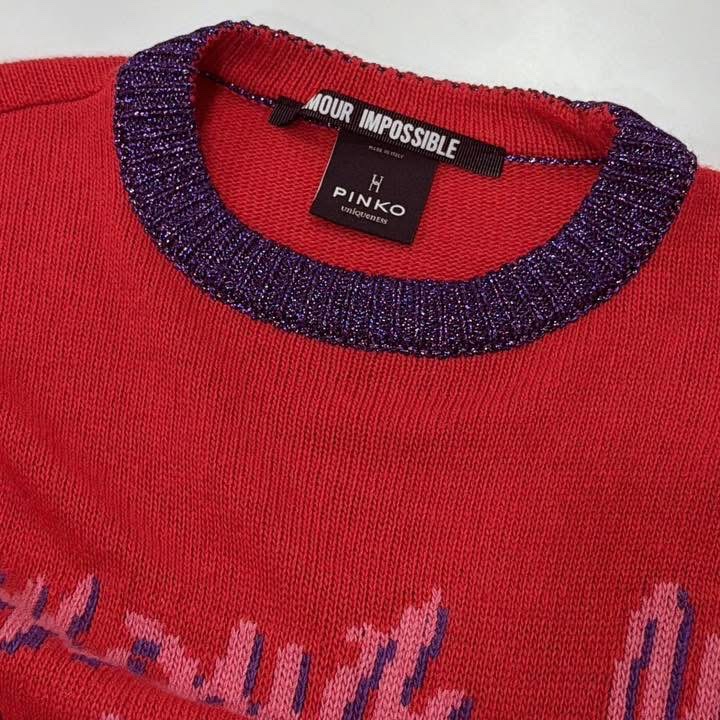 義大利PINKO 撞色字母毛料洋裝-7