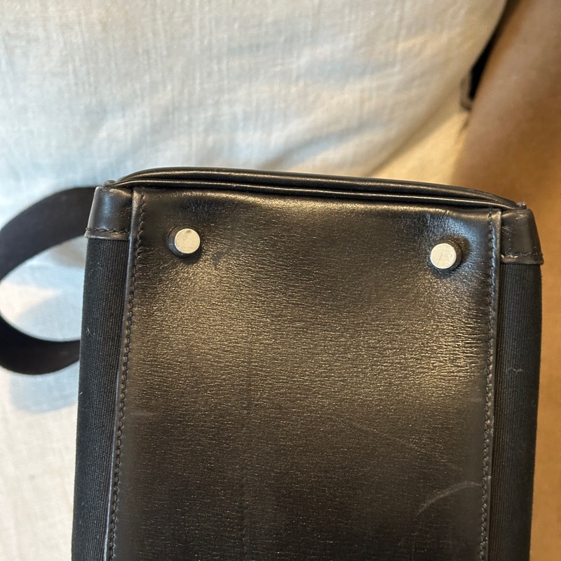 Hermès 愛馬仕Kelly Lakis40 黑銀Box皮拼帆布 框K刻 全原無護理 停產款 成色如圖 現貨-4