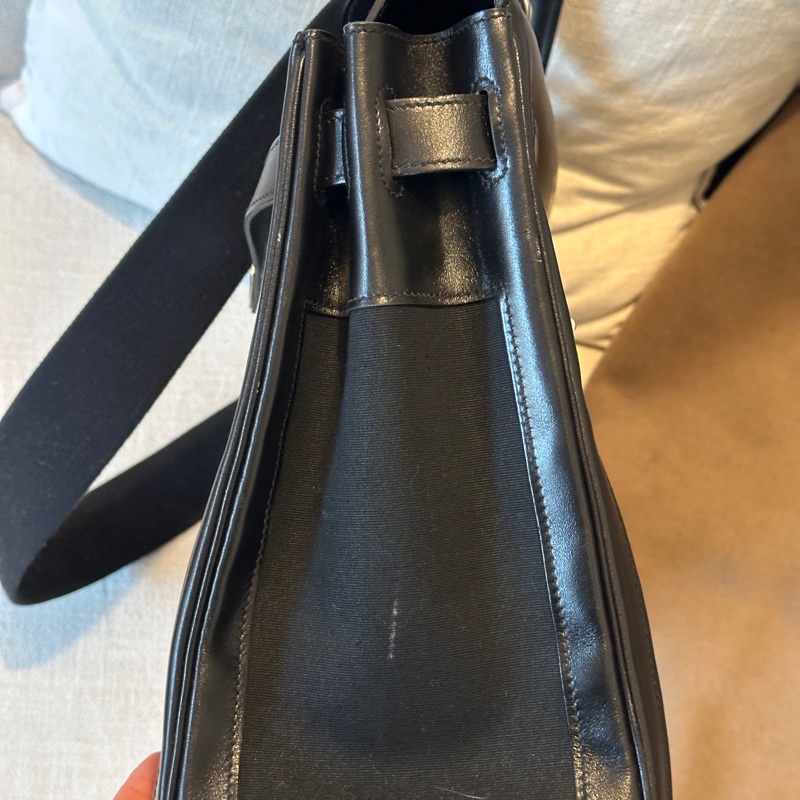 Hermès 愛馬仕Kelly Lakis40 黑銀Box皮拼帆布 框K刻 全原無護理 停產款 成色如圖 現貨-5