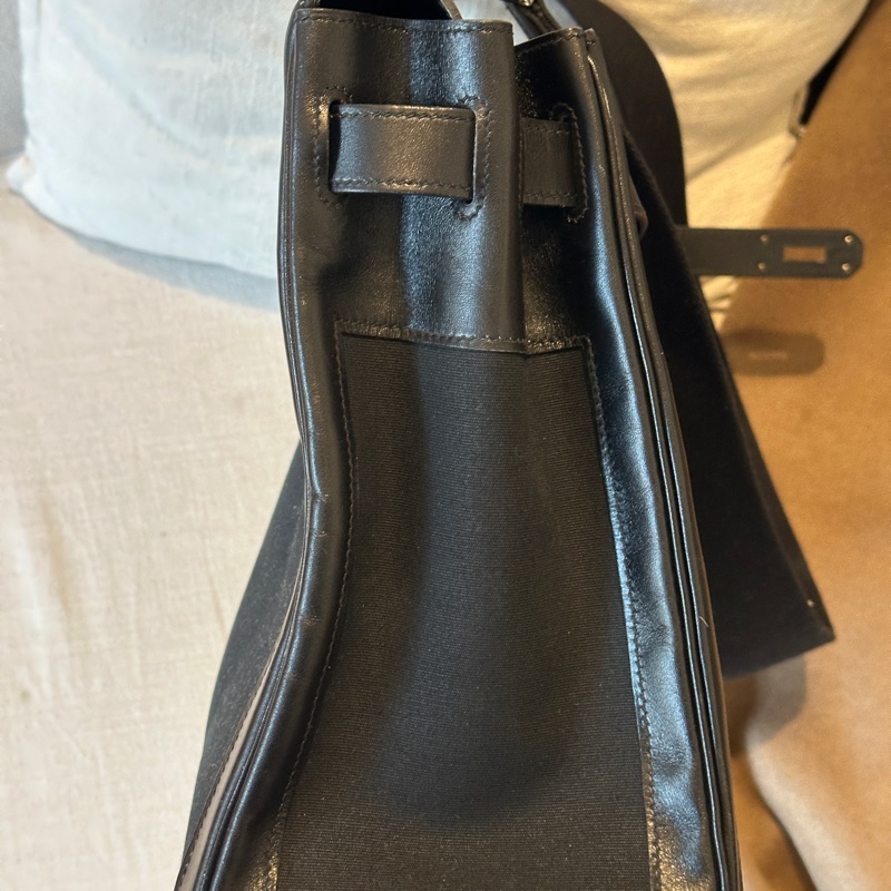 Hermès 愛馬仕Kelly Lakis40 黑銀Box皮拼帆布 框K刻 全原無護理 停產款 成色如圖 現貨-6