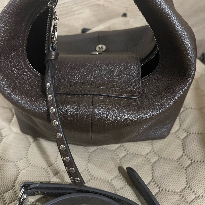 longchamp飯盒包咖色-5