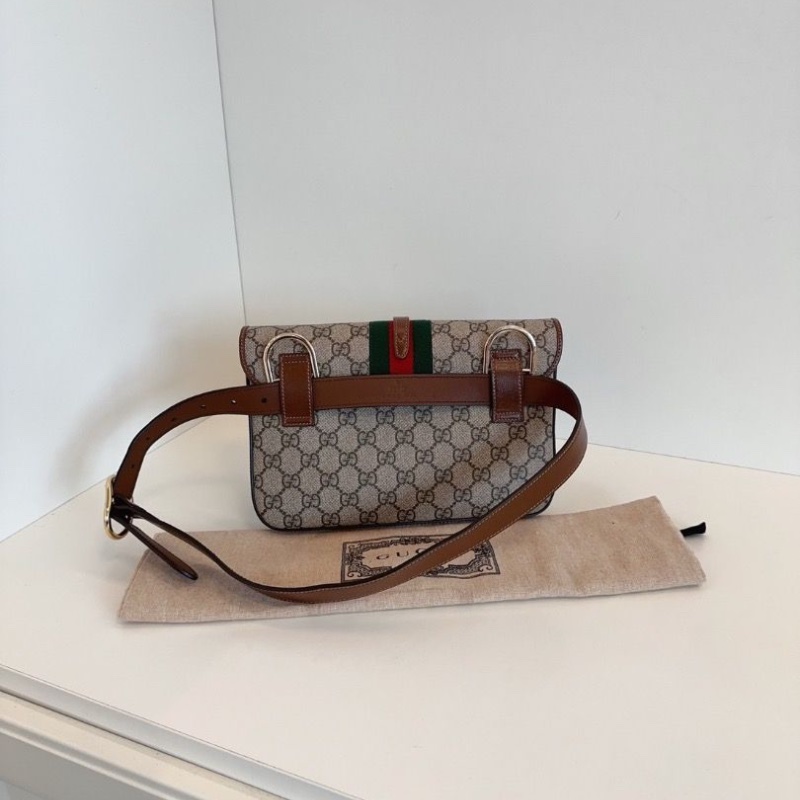 Gucci Jackie 1961系列 老花拼經典條紋 胸包/腰包/郵差包 24*15*4 98新配件塵袋-3
