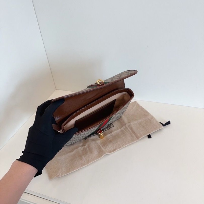 Gucci Jackie 1961系列 老花拼經典條紋 胸包/腰包/郵差包 24*15*4 98新配件塵袋-7