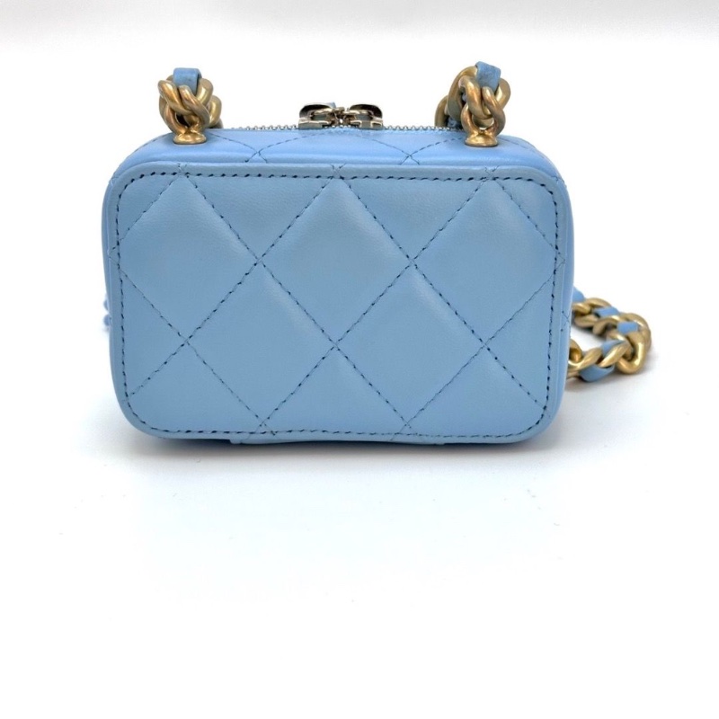 CHANEL 22S天藍色金扣mini斜背相機包11*7*4.5 99新配件盒子塵袋-2