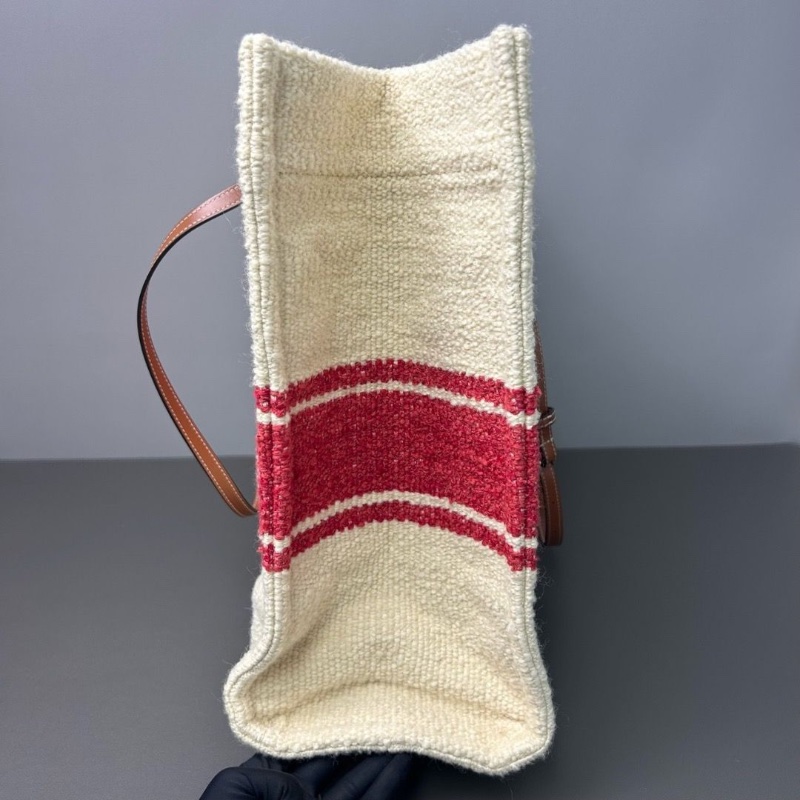 Celine 紅白拼色 毛呢帆布 印花條紋 大號沙灘 44*16.5*36 98新配件塵袋-2