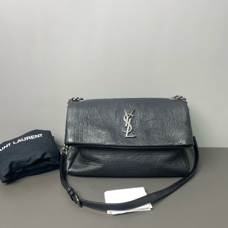 Ysl west hollywood好萊塢系列 黑色肩背斜背包黑銀鰐魚紋 28*16*10 98新配件塵袋購證-1
