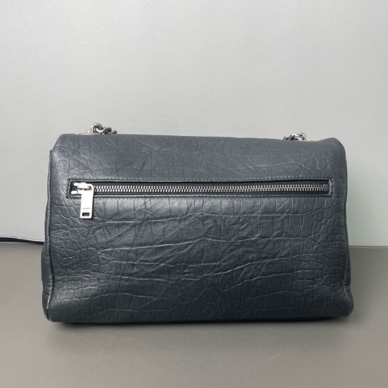 Ysl west hollywood好萊塢系列 黑色肩背斜背包黑銀鰐魚紋 28*16*10 98新配件塵袋購證-2
