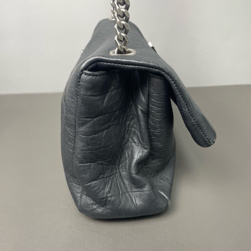 Ysl west hollywood好萊塢系列 黑色肩背斜背包黑銀鰐魚紋 28*16*10 98新配件塵袋購證-4