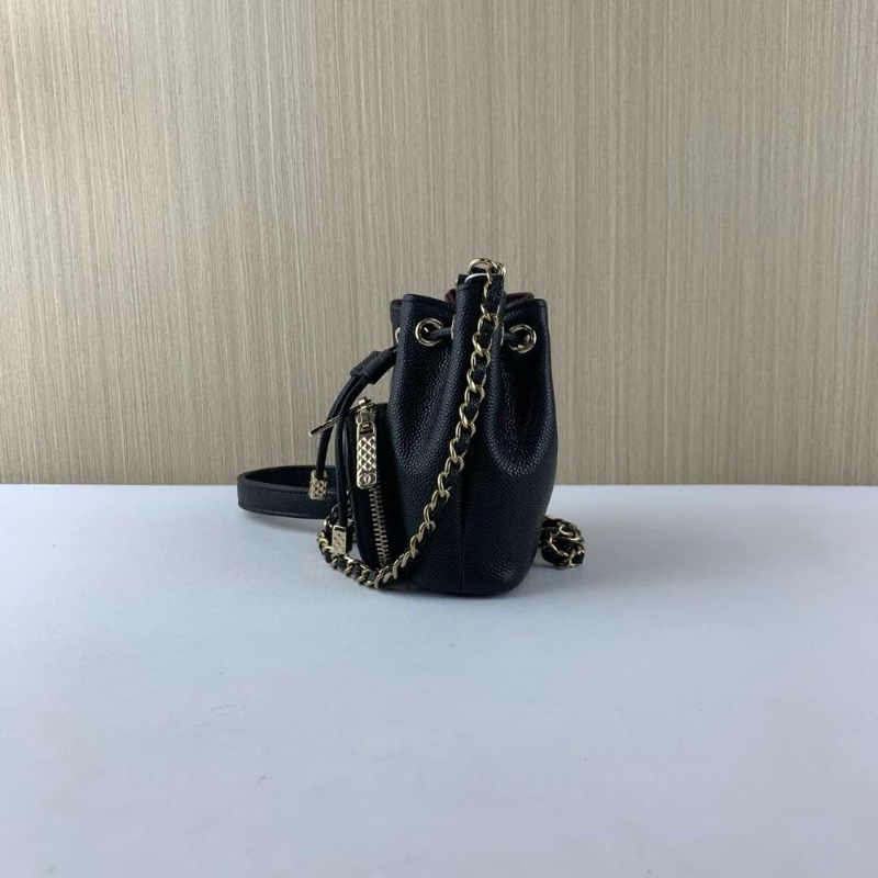 Chanel 黑金牛皮荔枝紋 抽繩mini水桶包 23p芯片款 12.5*10*7.5 98新配件盒子塵袋-2