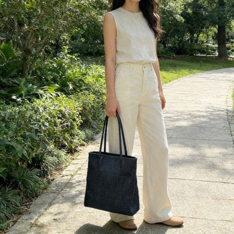 FENDI 黑色雙F紋老花手提腋下托特包30*31*10 98新配件塵袋-0