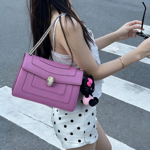 BVLGARI 蛇頭銀扣中號肩背斜背包27.5*19*7 98新配件塵袋保卡雨衣鏡子