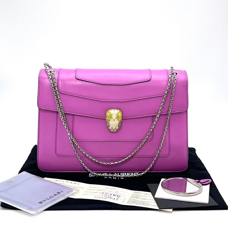 BVLGARI 蛇頭銀扣中號肩背斜背包27.5*19*7 98新配件塵袋保卡雨衣鏡子-1