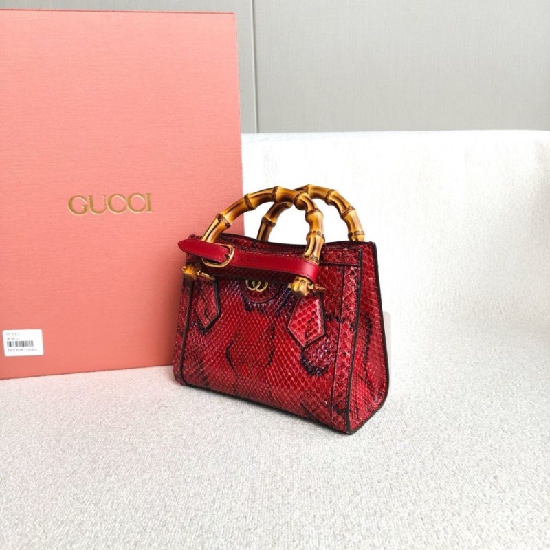 Gucci Diana竹節蛇皮mini托特包20*16*9 98新配件盒子塵袋肩帶-3
