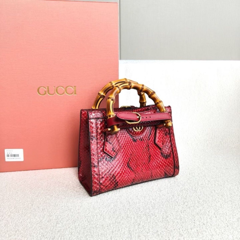 Gucci Diana竹節蛇皮mini托特包20*16*9 98新配件盒子塵袋肩帶-5