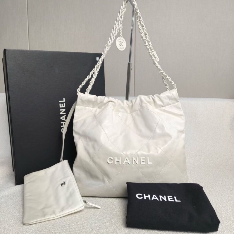 Chanel漸變珠光白22bag小號芯片款 白灰漸變 牛皮 30*30*9 98新配件塵袋盒子-1