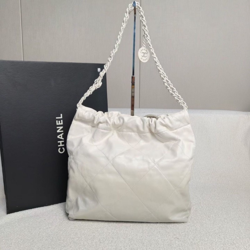 Chanel漸變珠光白22bag小號芯片款 白灰漸變 牛皮 30*30*9 98新配件塵袋盒子-2