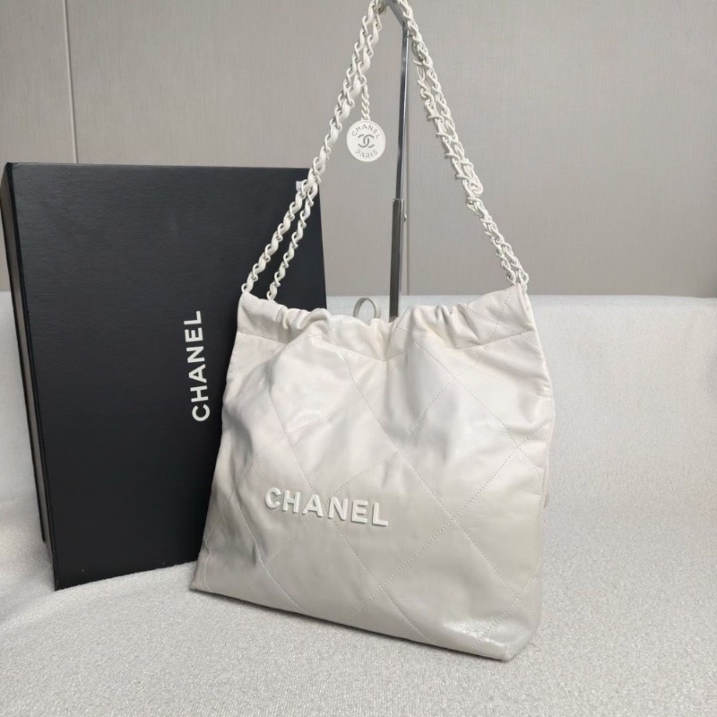 Chanel漸變珠光白22bag小號芯片款 白灰漸變 牛皮 30*30*9 98新配件塵袋盒子-6