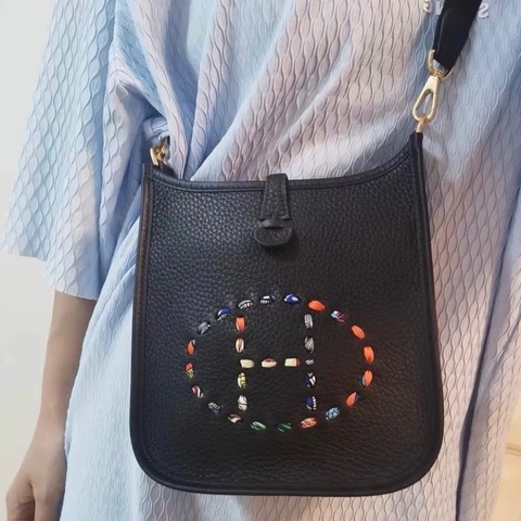 HERMES 黑金伊芙琳mini肩背斜背包17*17.5*5.5 98新配件塵袋