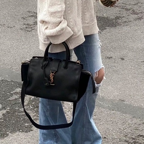 YSL黑色啞光扣Downtown Cabas小號手提斜背包 26*17*11 98新配件塵袋